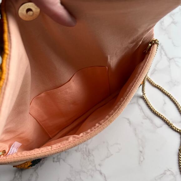 Beaded Floral Crossbody Clutch Bag – Pink Yellow Boho Embellished Purse - Picture 7 of 7